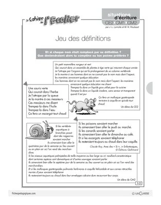 Situations d'écriture (7) / Jeu des définitions