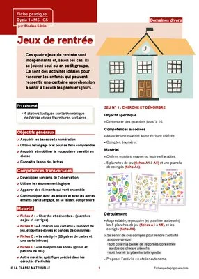 Ressources pour la rentrée Cycle 1