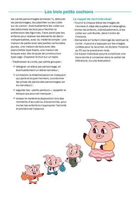 Les trois petits cochons : activités de lecture et histoire à projeter en Cycle 1