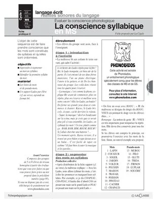 La conscience phonologique (2) / Conscience syllabique en MS