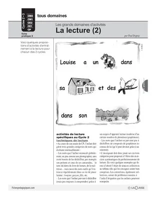 La lecture (2) / Grands domaines d'activités
