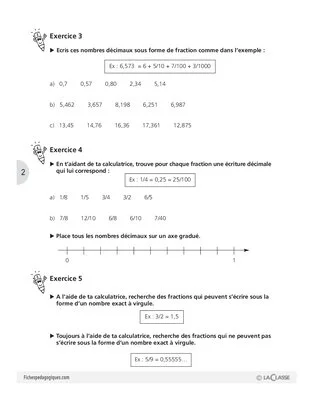 Les fractions (4) / Comparaison de nombres décimaux