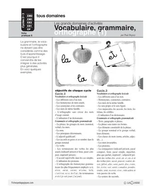 Vocabulaire, grammaire, orthographe (1) / Grands domaines d'activités