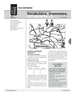 Vocabulaire, grammaire, orthographe (2) / Grands domaines d'activités