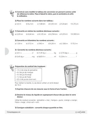 Les fractions (7) / Mesures: le tableau de conversion