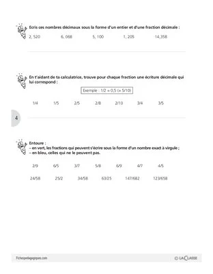 Les fractions (10) / Evaluations