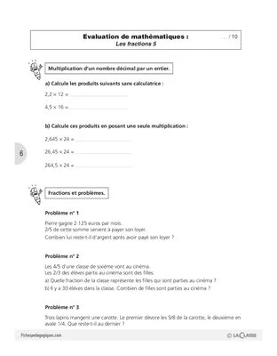Les fractions (10) / Evaluations