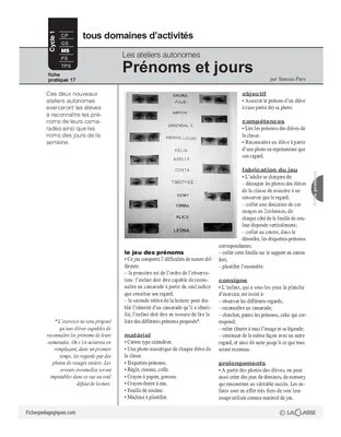 Ateliers autonomes (17) / Prénoms et jours