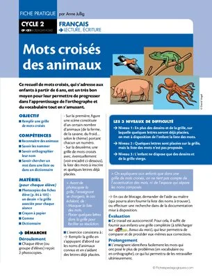 Mots croisés des animaux