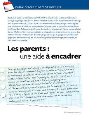 Journal de bord maternelle (9) / Les parents : une aide à encadrer