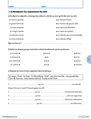 Travailler une compétence (3) / Identifier, utiliser les expansions du nom
