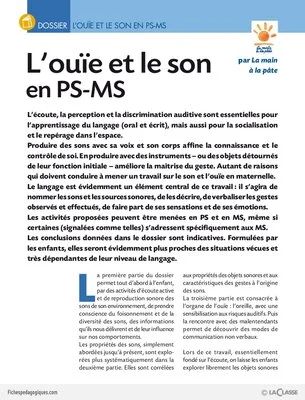 L'ouïe et le son en PS-MS (dossier)