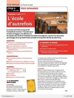 Exploiter l'actu / L'école d'autrefois