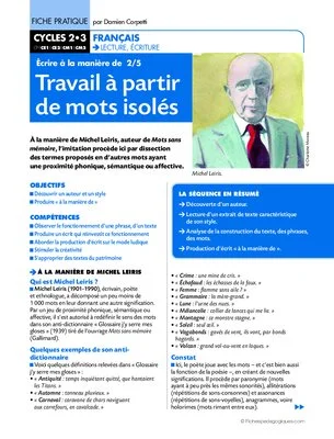 Ecrire à la manière de (2) / Travail à partir de mots isolés