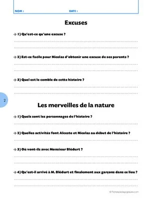 Questionnaire de lecture / 6 histoires inédites du Petit Nicolas