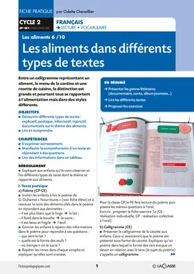 Les aliments dans différents types de textes