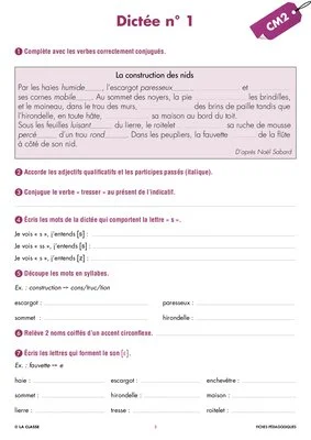 Une année de dictées CM2 septembre
