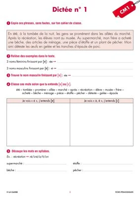 Une année de dictées CM1 septembre