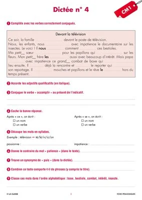 Une année de dictées CM1 octobre