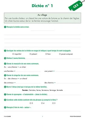 Une année de dictées CE2 septembre