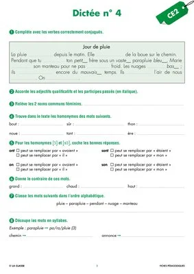 Une année de dictées CE2 octobre