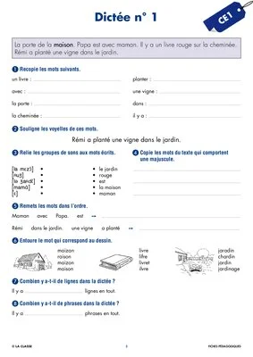 Une année de dictées CE1 septembre