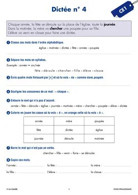 Une année de dictées CE1 octobre