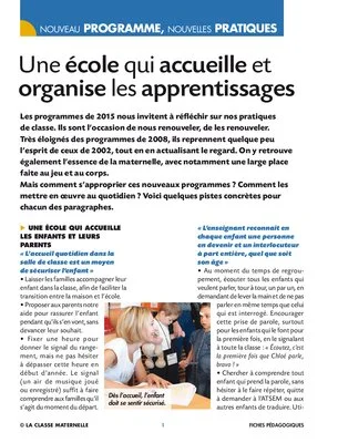 Une école qui accueille et organise les apprentissages