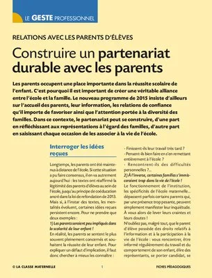 Construire un partenariat durable avec les parents