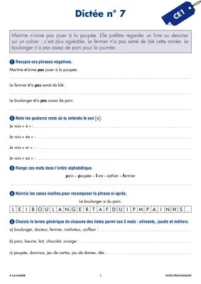 Une année de dictées CE1 novembre