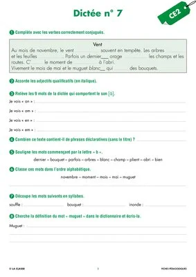 Une année de dictées CE2 novembre