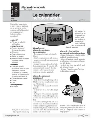 Le calendrier hebdomadaire (Cycle 1)