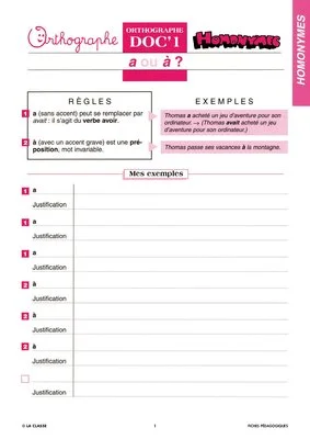 Orthographe CM. Les homonymes ~ Docs en stock