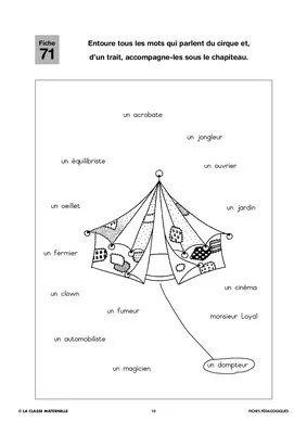 100 fiches de maths français GS. Le cirque