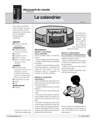 Le calendrier hebdomadaire (Cycle 2)