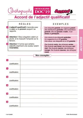 Orthographe CM. Les accords ~ Docs en stock
