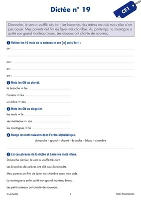 Une année de dictées CE1 mars