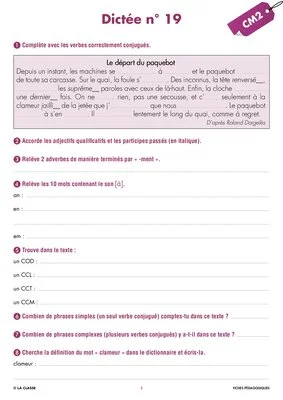 Une année de dictées CM2 mars