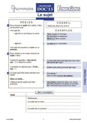 Grammaire CE. Les fonctions dans la phrase