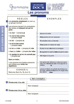 Grammaire CE. Les classes de mot
