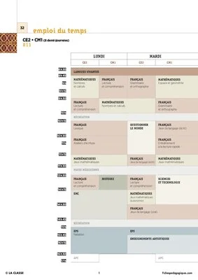 CM1 - 6 Emplois du temps - Nouveaux programmes 2016