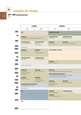 Les emplois du temps CE1 2018