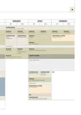 Les emplois du temps CE1 2018