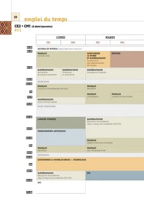 Les emplois du temps CM1 2018