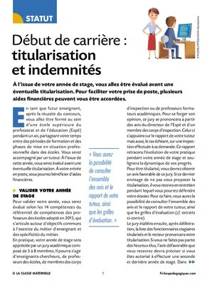 Début de carrière : titularisation et indemnités