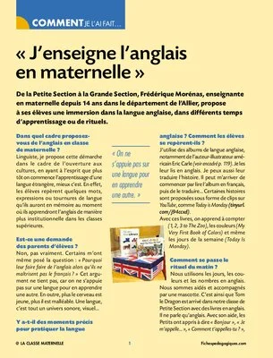 J’enseigne l’anglais en maternelle