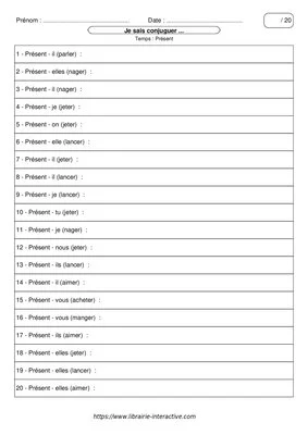Verbes du 1er groupe au présent