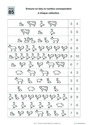 Fiches maths-français GS : les animaux