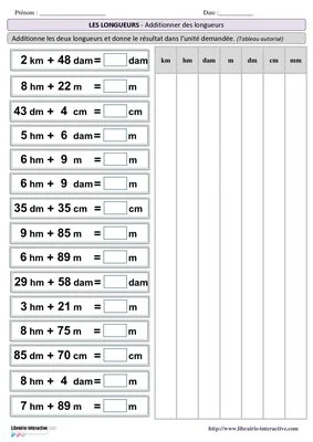 Les longueurs - additionner