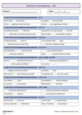 Révision homophones CM1-CM2